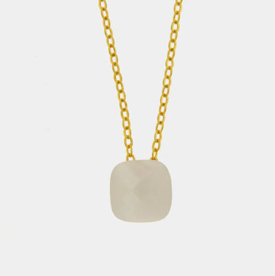 Metal Necklace with White Square Crystal