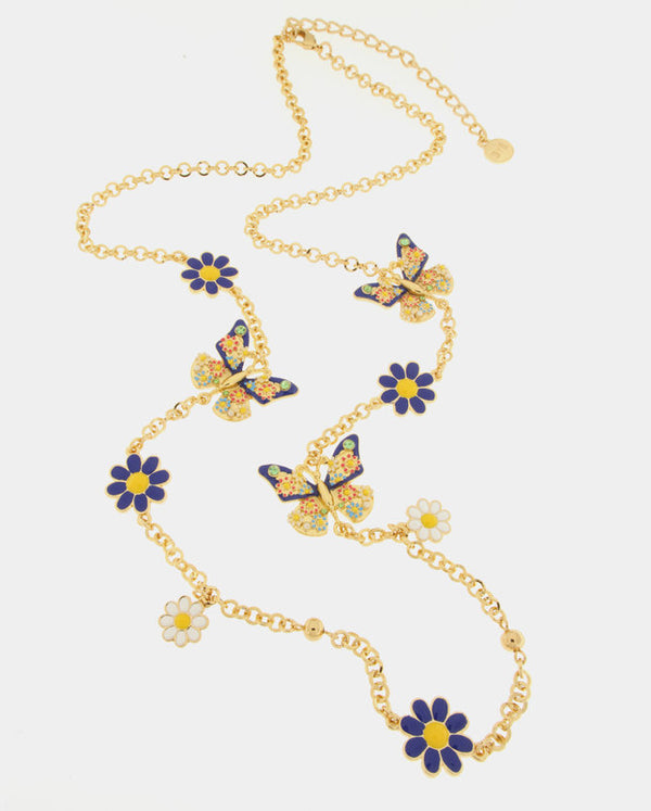 Collana in Metallo con farfalle e fiori blu e bianchi - BYSIMON gioielli