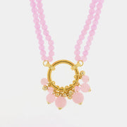 Collana in Metallo multifilo con cristalli rosa e cerchio centrale