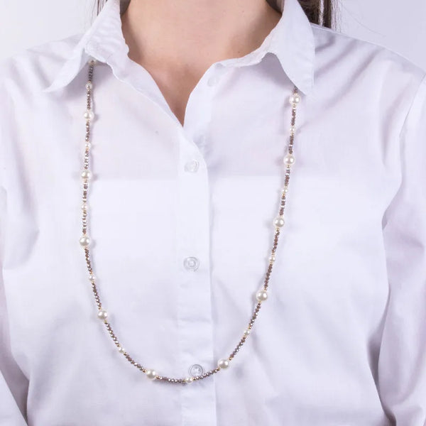 Collana in Metallo con perline viola e bianche