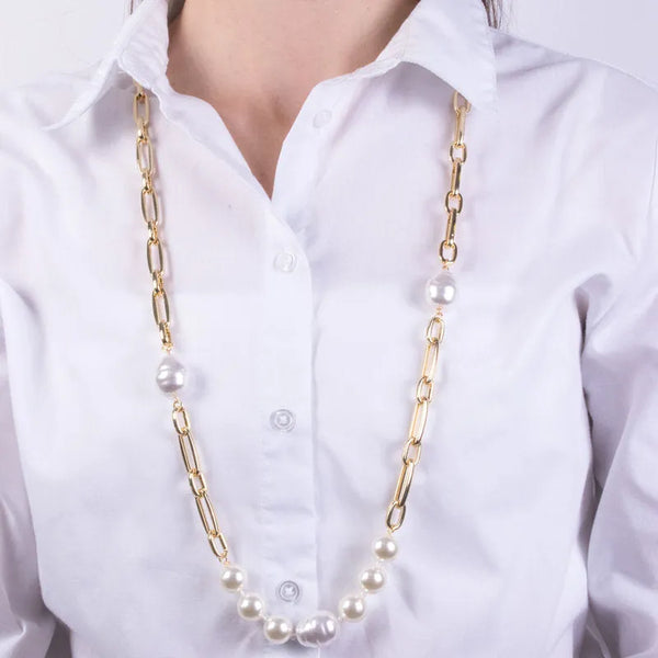 Collana in Metallo a catena con perle - BYSIMON gioielli