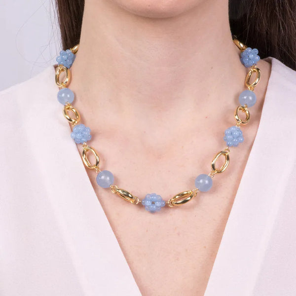 Collana in Metallo con cristalli azzurri