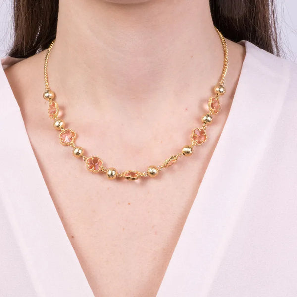 Collana in Metallo con fiori rosa - BYSIMON gioielli