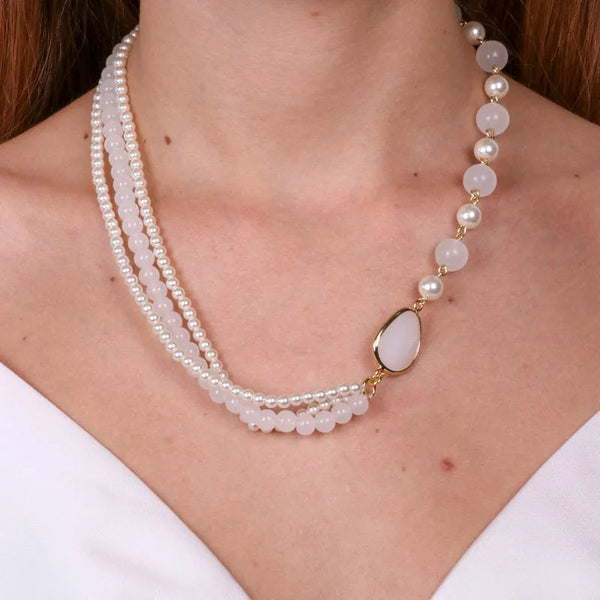 Collana in Metallo con multifilo di perle e cristallo