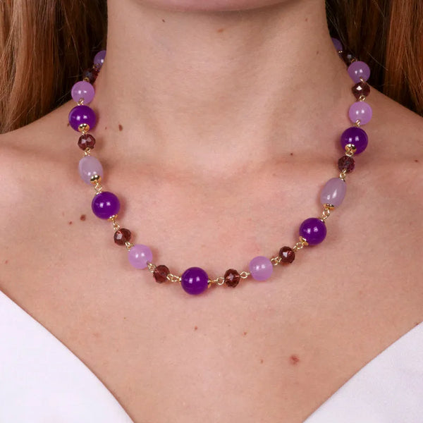 Collana in Metallo con perle viola e cristalli - BYSIMON gioielli