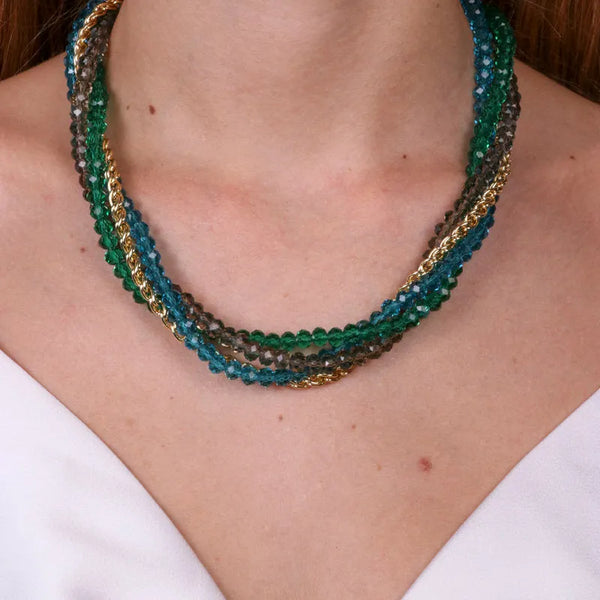 Collana in Metallo multifilo intrecciata con perline - BYSIMON gioielli