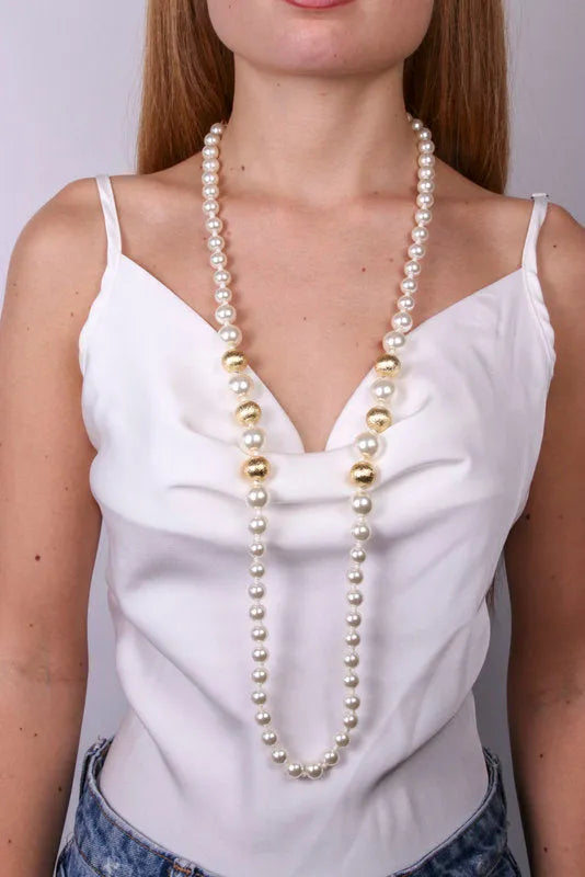 Collana in Metallo con perle biache e oro - BYSIMON gioielli