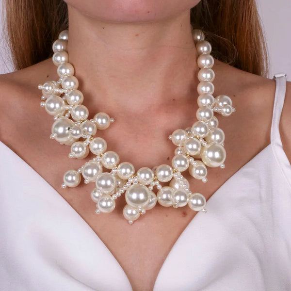 Collana in Metallo con perle bianche doppie - BYSIMON gioielli
