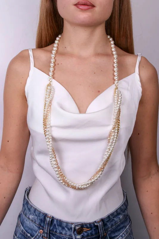 Collana in Metallo lunga multifilo con perle intrecciata - BYSIMON gioielli