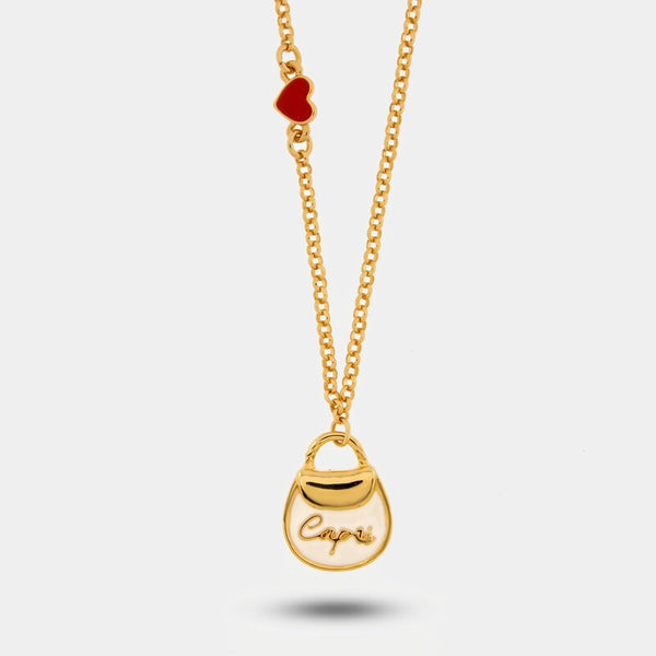 Collana in Metallo con borsa bianca scritta capri e cuore - BYSIMON gioielli