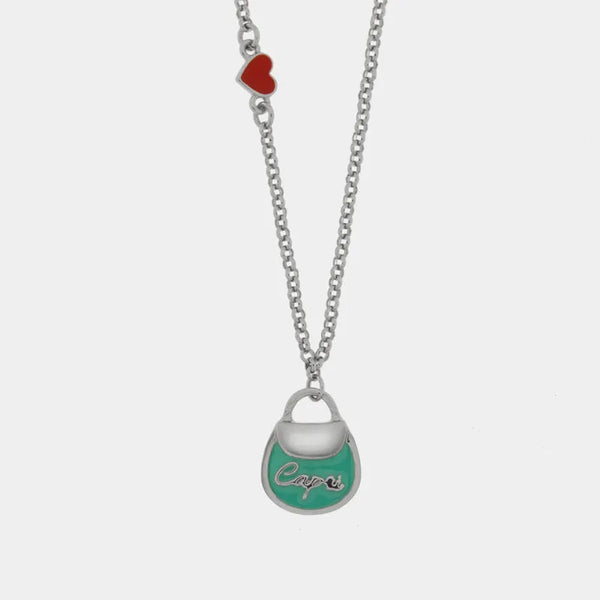 Collana in Metallo con borsa verde acqua scritta capri e cuore - BYSIMON gioielli