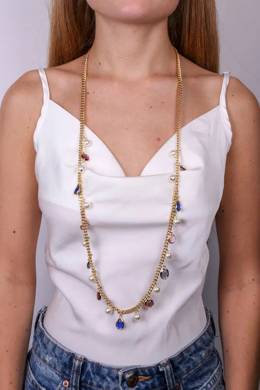 Collana in Metallo con perle e cristalli - BYSIMON gioielli