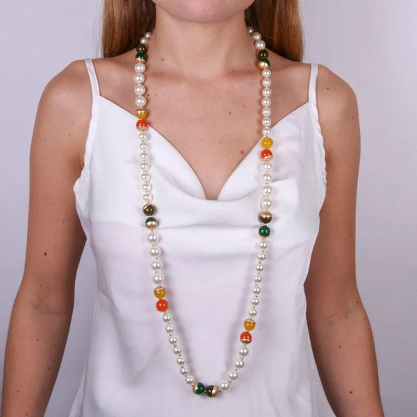 Collana in Metallo con perle e pietre colorate - BYSIMON gioielli