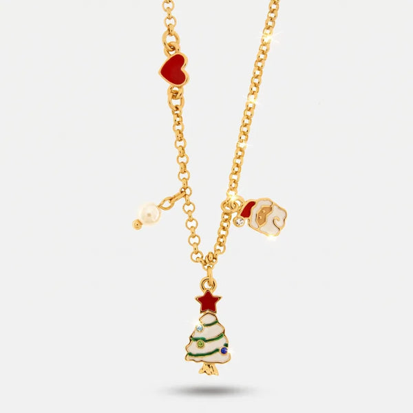 Collana in Metallo con babbo natale e albero di natale