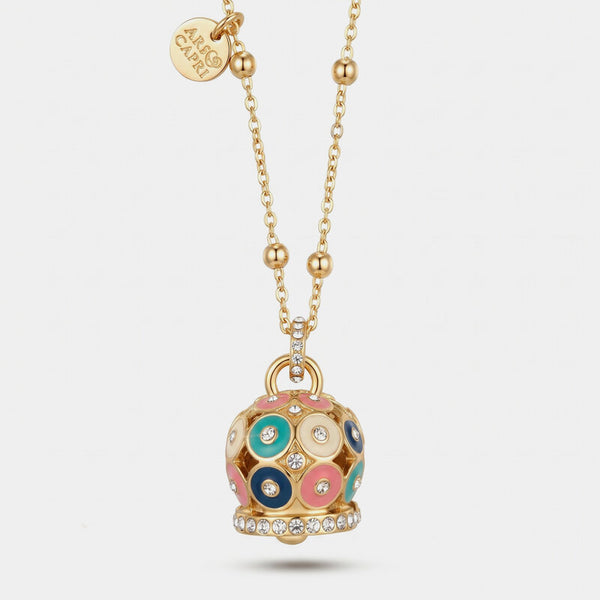 Collana in Metallo con campana a pois multicolor e zirconi grande - BYSIMON gioielli