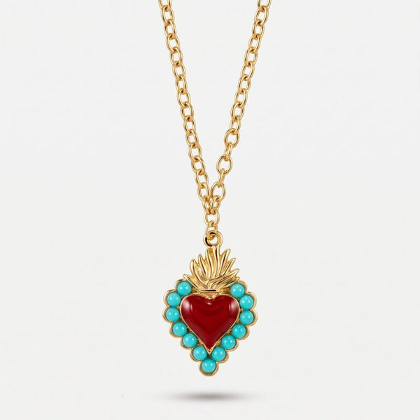 Collana in Metallo con cuore rosso e contorno verde - BYSIMON gioielli