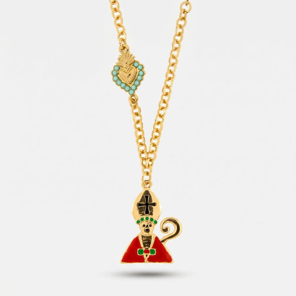 Collana in Metallo Con San Gennaro e cuore AMONAPOLI - gioiello BySimon