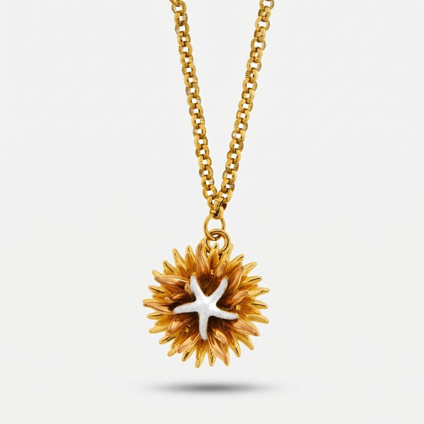 Collana in Metallo con riccio di mare placcato oro e stella bianca - BYSIMON gioielli