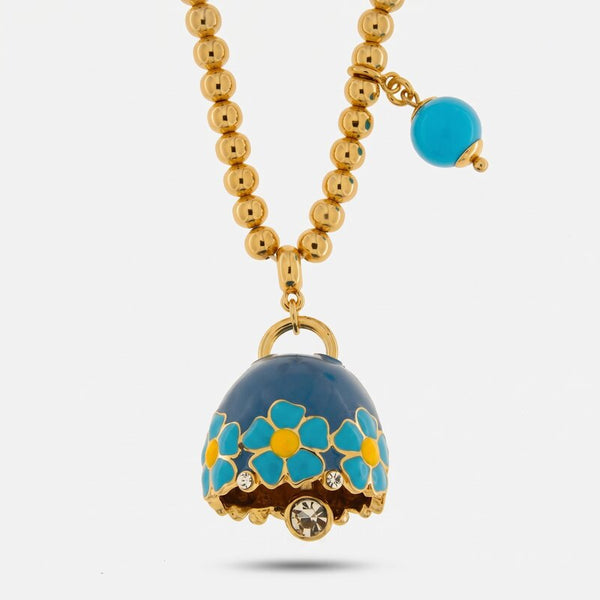 Collana in Metallo con campanella blu e fiori e perla - BYSIMON gioielli