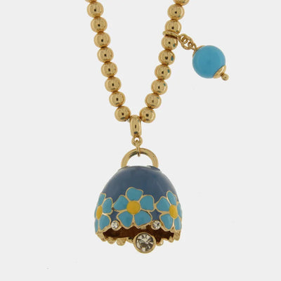 Collana in Metallo con campanella blu e fiori e perla