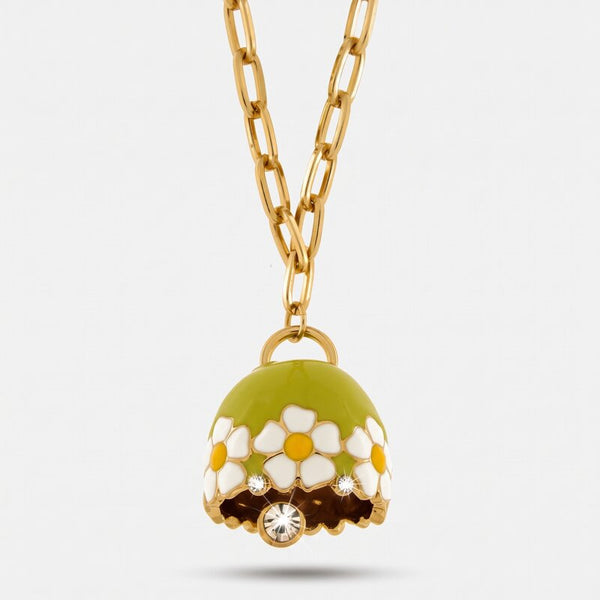 Collana in Metallo con campanella verde e fiori - BYSIMON gioielli