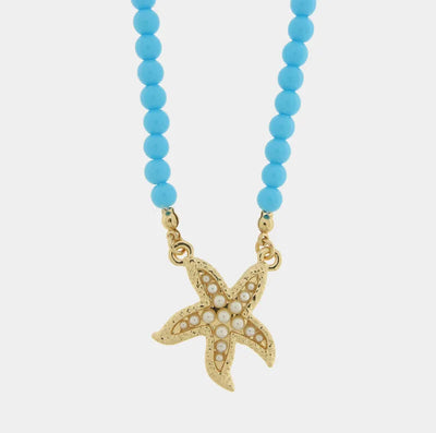 Collana in Metallo sfere turchesi con stella marina bianca BYS - gioiello BySimon