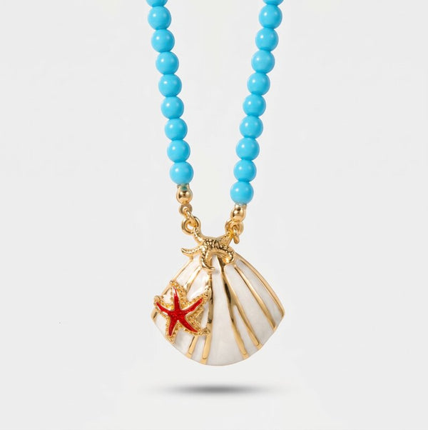 Collana in Metallo sfere turchesi con conchiglia bianca BYS - gioiello BySimon