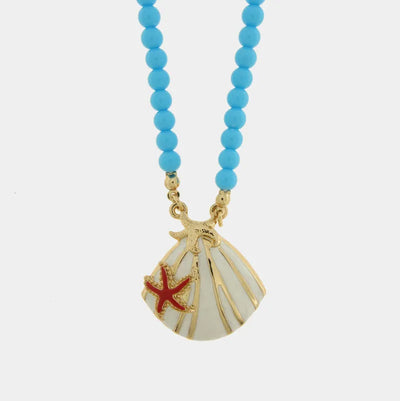 Collana in Metallo sfere turchesi con conchiglia bianca BYS - gioiello BySimon