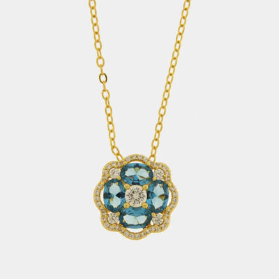 Collana in Metallo fiore zirconato blu