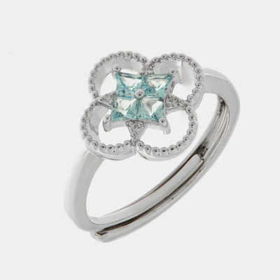 Anello in Metallo fiore zirconato azzurro - BYSIMON gioielli