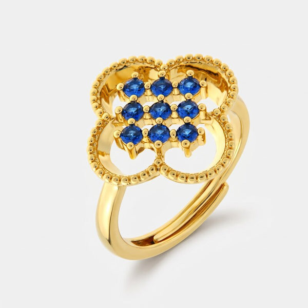 Anello in Metallo fiore zirconato blu - BYSIMON gioielli