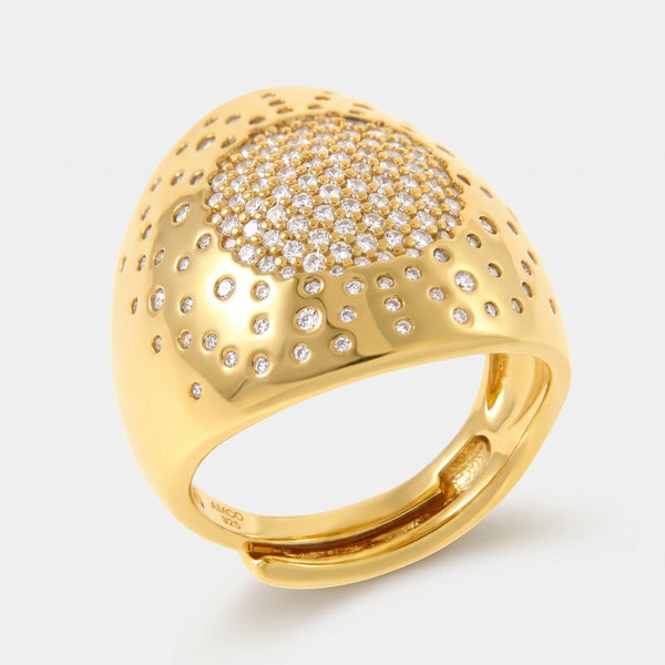 Anello in Metallo bombato con zirconi - BYSIMON gioielli