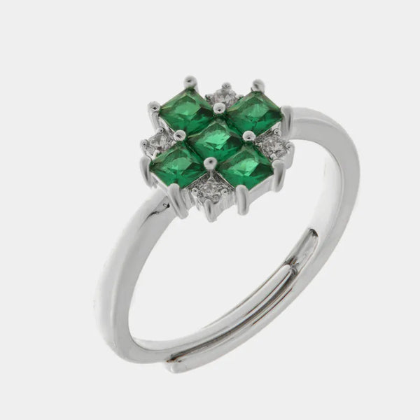 Anello in Metallo fiore zirconato verde - BYSIMON gioielli
