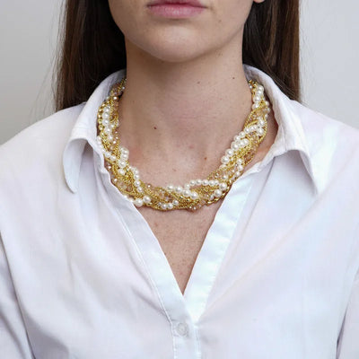 Collana in Metallo perline e cristalli intrecciati