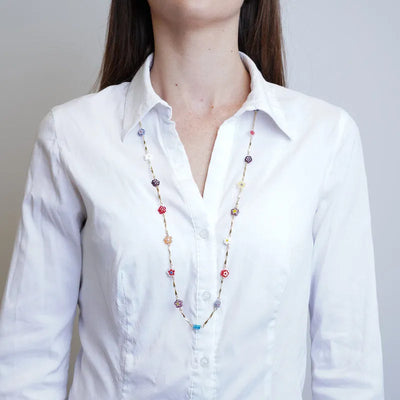 Collana Fiori Colorati con Cristalli - Placcata Oro | AMOVENEZIA Gondola