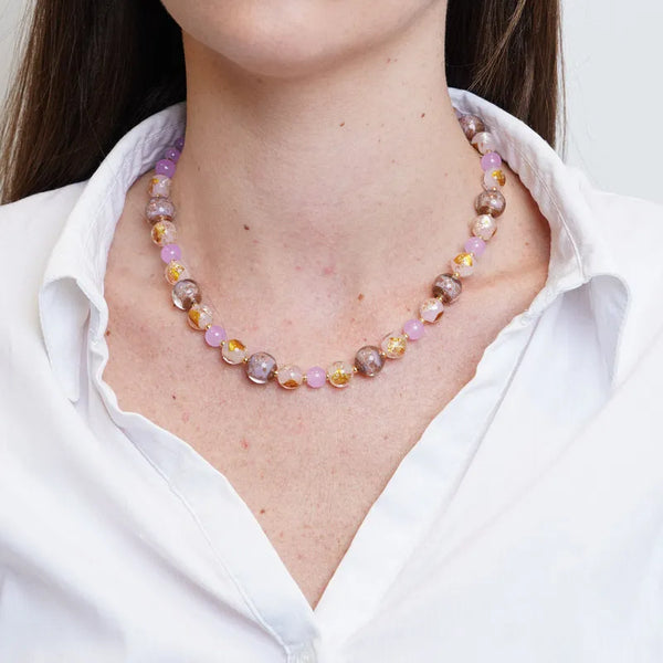 Collana in Metallo con cristalli rosa ispirati all'art glass - BYSIMON gioielli