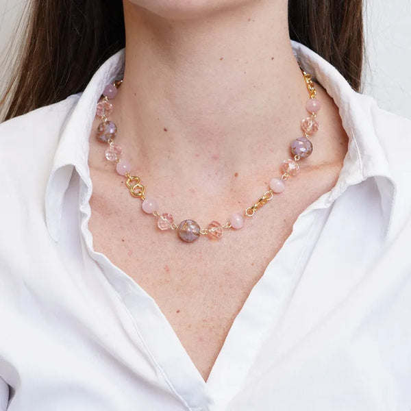 Collana in Metallo con cristalli rosa ispirati all'art glass - BYSIMON gioielli