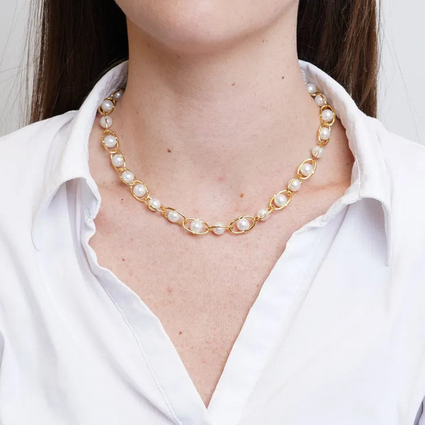 Collana in Metallo a catena con perle - BYSIMON gioielli