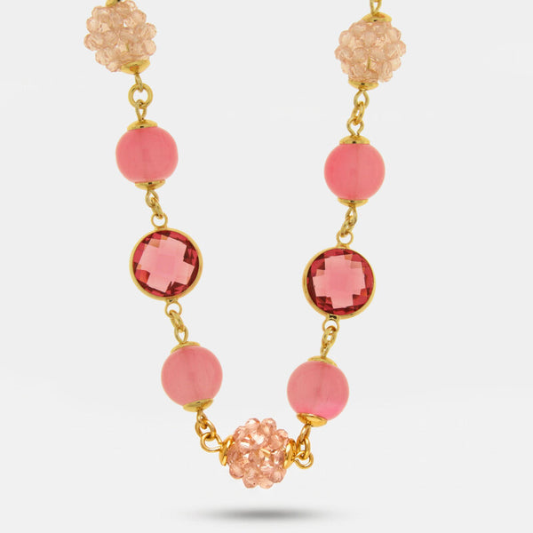 Collana in Metallo con sfere e cristalli rosa - BYSIMON gioielli