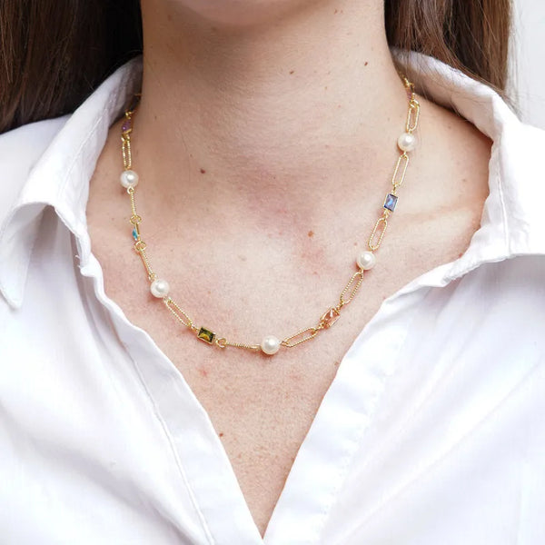 Collana in Metallo a catena con cristalli colorati - BYSIMON gioielli