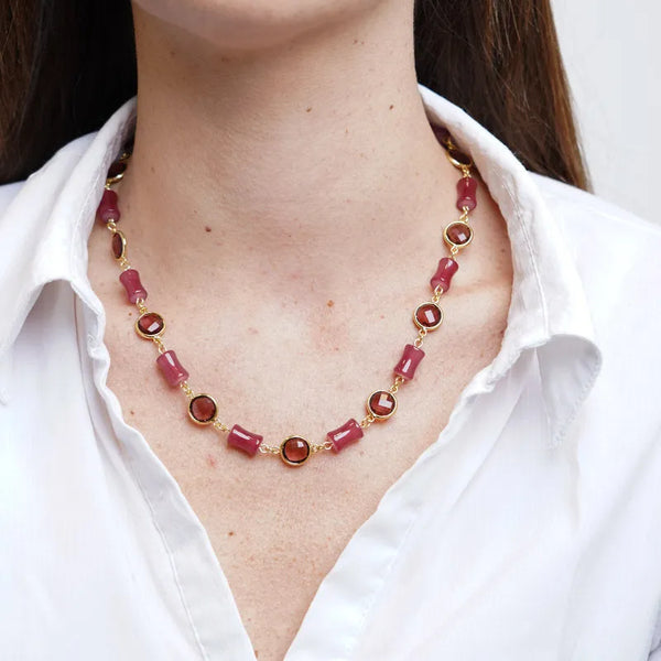 Collana in Metallo con cristalli rossi - BYSIMON gioielli