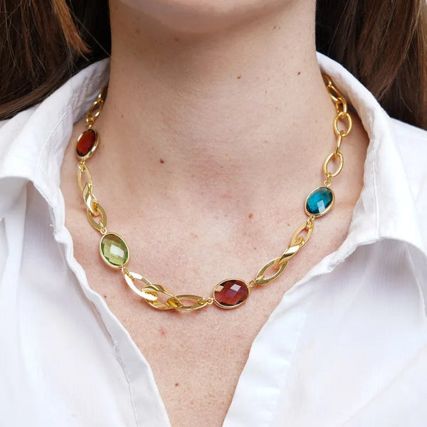 Collana in Metallo a catena con cristalli colorati - BYSIMON gioielli