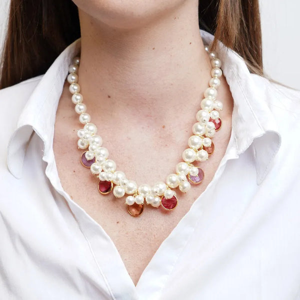 Collana in Metallo con perle e cristalli colorait - BYSIMON gioielli