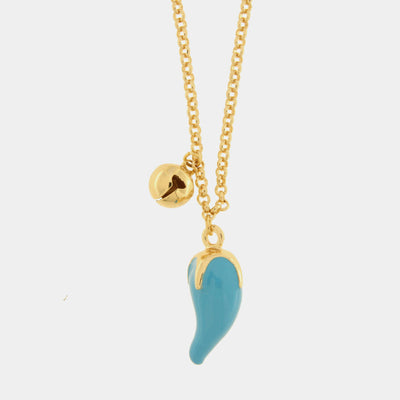 Collana con cornicello napoletano azzurro in metallo | corno portafortuna napoli | BYSIMON