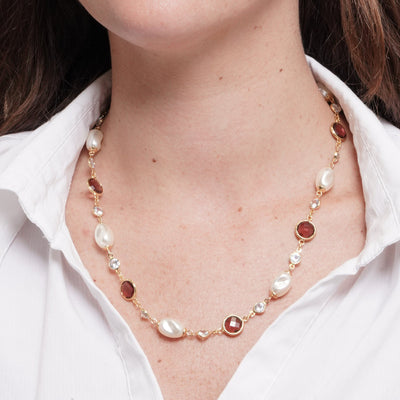 Collana in Metallo giro di perle e cristalli marroni - BYSIMON gioielli
