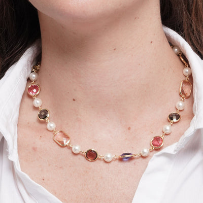 Collana in Metallo giro di perle e cristalli colorati - BYSIMON gioielli