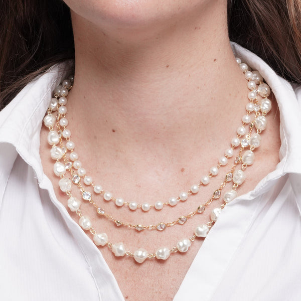 Collana in Metallo multifilo con perle e cristalli - BYSIMON gioielli