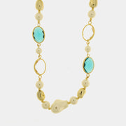 Collana in Metallo perle e cristalli azzurri