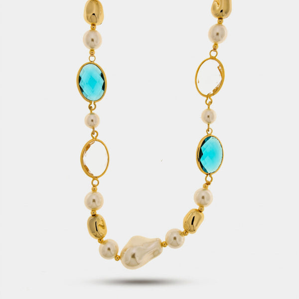 Collana in Metallo perle e cristalli azzurri - BYSIMON gioielli