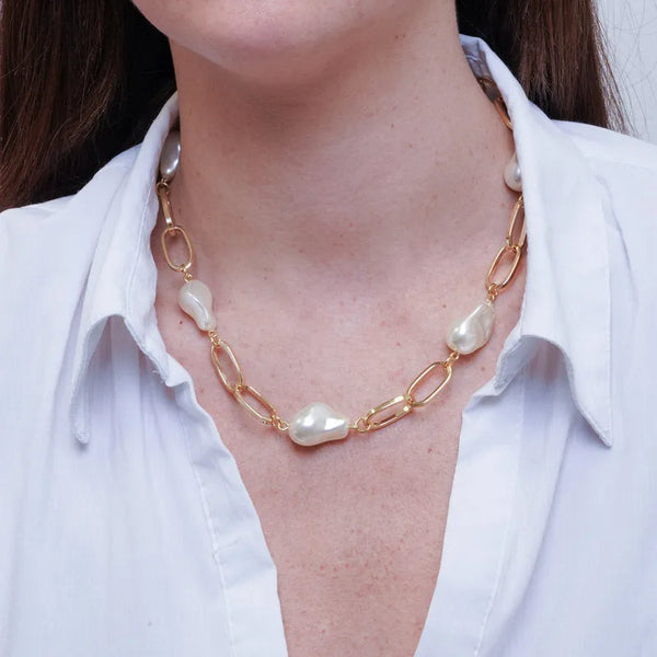 Collana in Metallo a catena con perle - BYSIMON gioielli